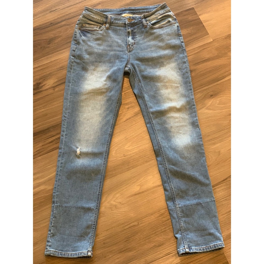 Matilda Jane Straight Leg Jeans Women 8 Blue Floral Cuff Distressed Stretch Boho - Picture 2 of 10